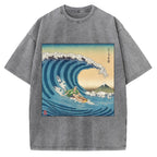 Surfer Kanagawa Okinami Ukiyo-e Vintage Washed T-shirt