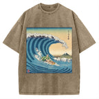 Surfer Kanagawa Okinami Ukiyo-e Vintage Washed T-shirt