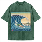 Surfer Kanagawa Okinami Ukiyo-e Vintage Washed T-shirt