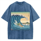 Surfer Kanagawa Okinami Ukiyo-e Vintage Washed T-shirt