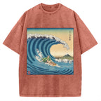 Surfer Kanagawa Okinami Ukiyo-e Vintage Washed T-shirt