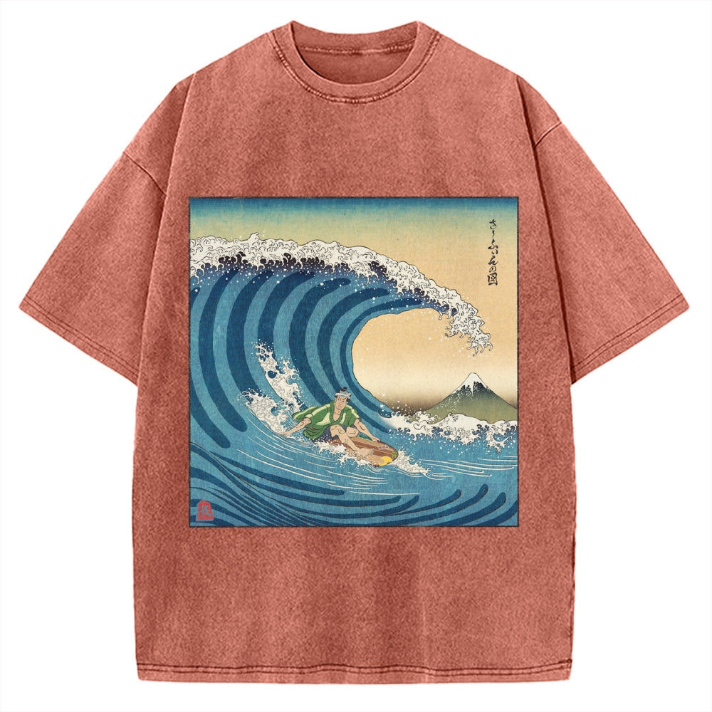 Surfer Kanagawa Okinami Ukiyo-e Vintage Washed T-shirt