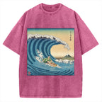Surfer Kanagawa Okinami Ukiyo-e Vintage Washed T-shirt