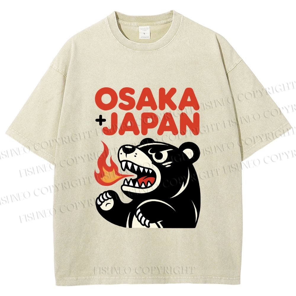 Unisex Vintage Bear Osaka Japan Printed Washed Tee
