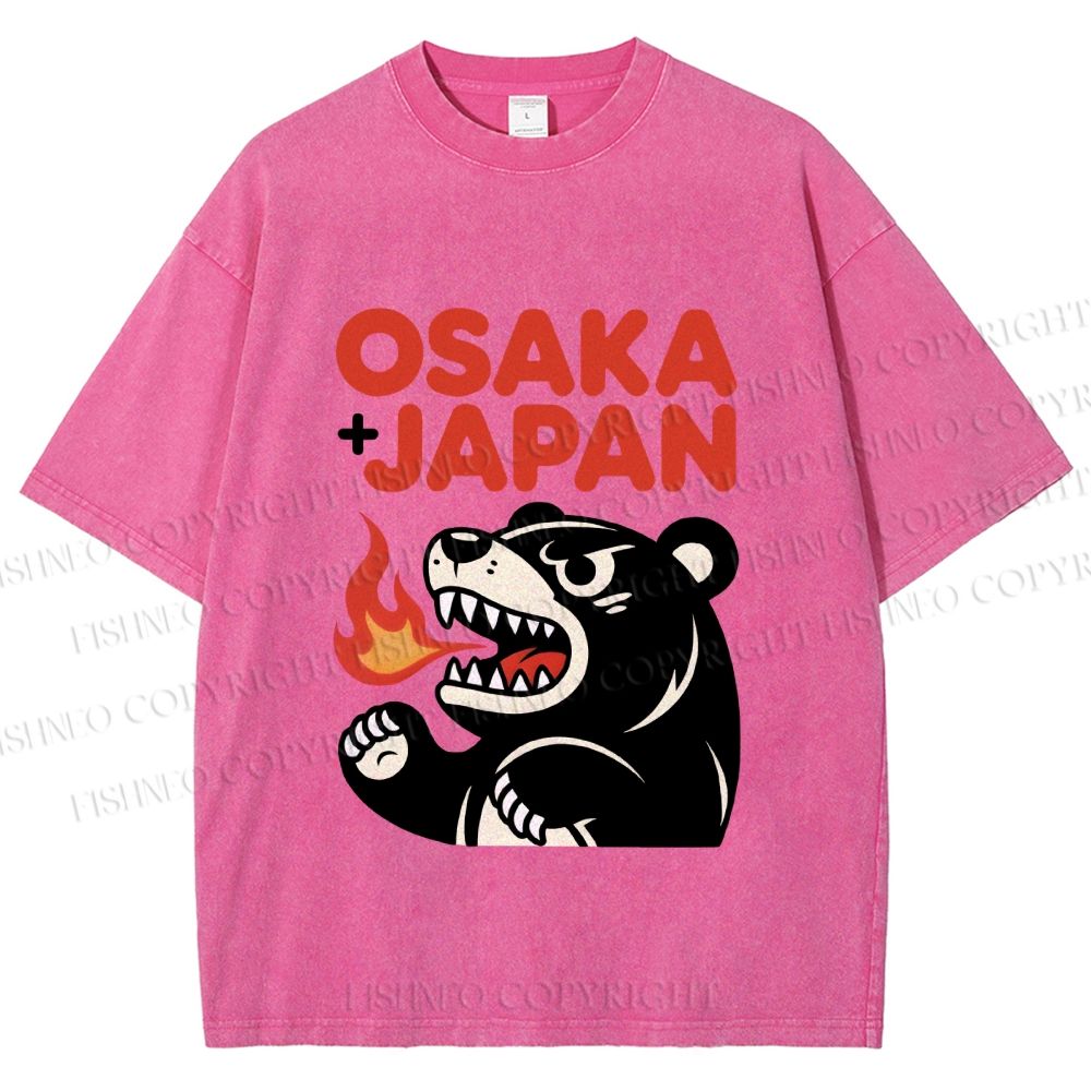 Unisex Vintage Bear Osaka Japan Printed Washed Tee