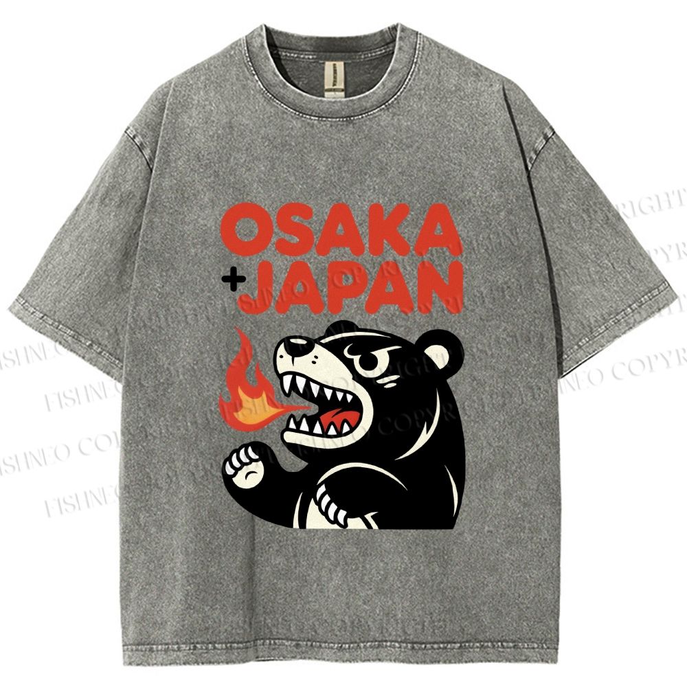 Unisex Vintage Bear Osaka Japan Printed Washed Tee