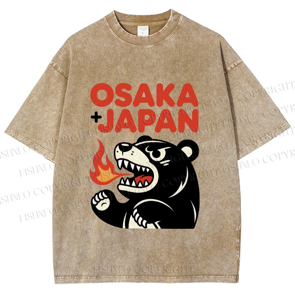 Unisex Vintage Bear Osaka Japan Printed Washed Tee