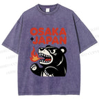 Unisex Vintage Bear Osaka Japan Printed Washed Tee