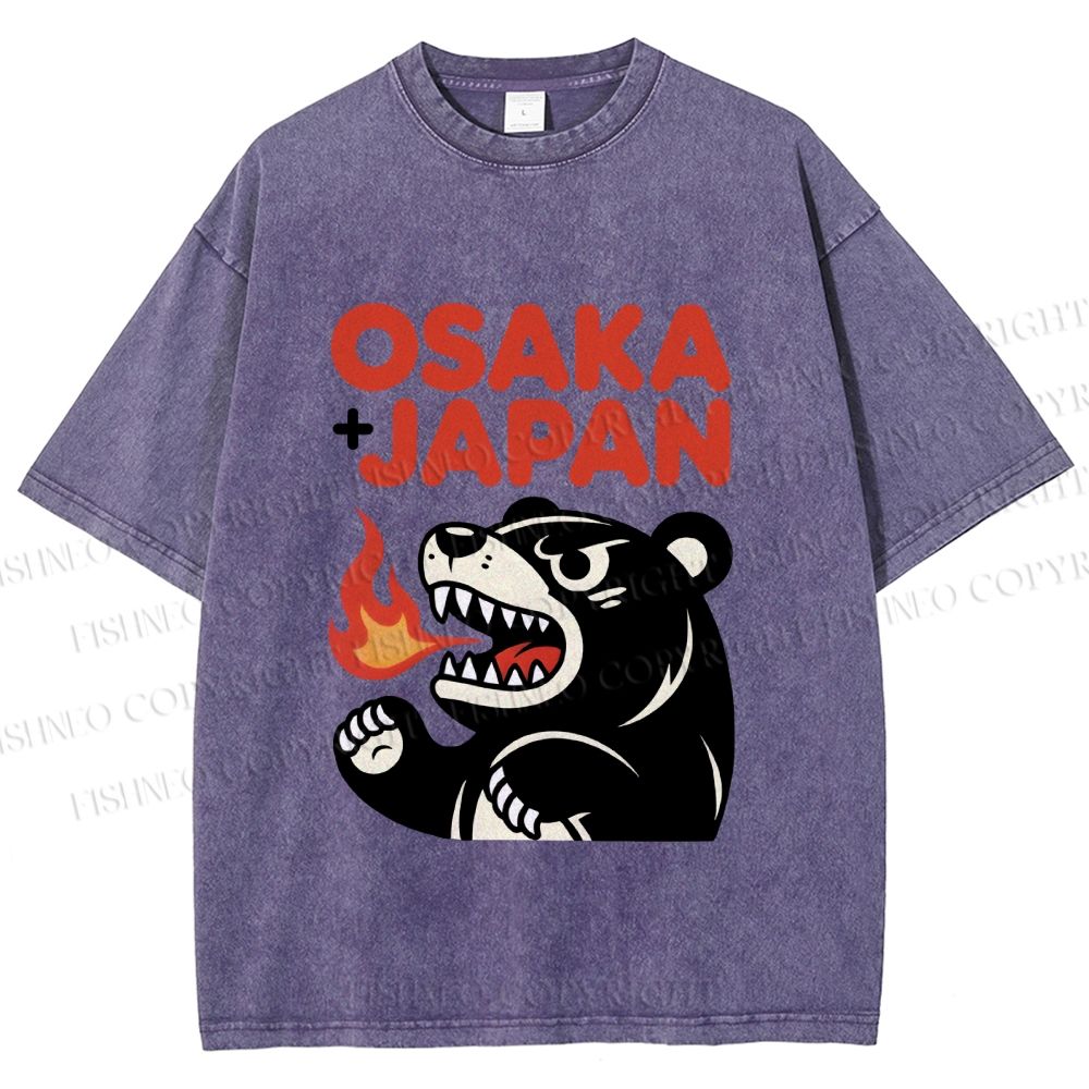 Unisex Vintage Bear Osaka Japan Printed Washed Tee