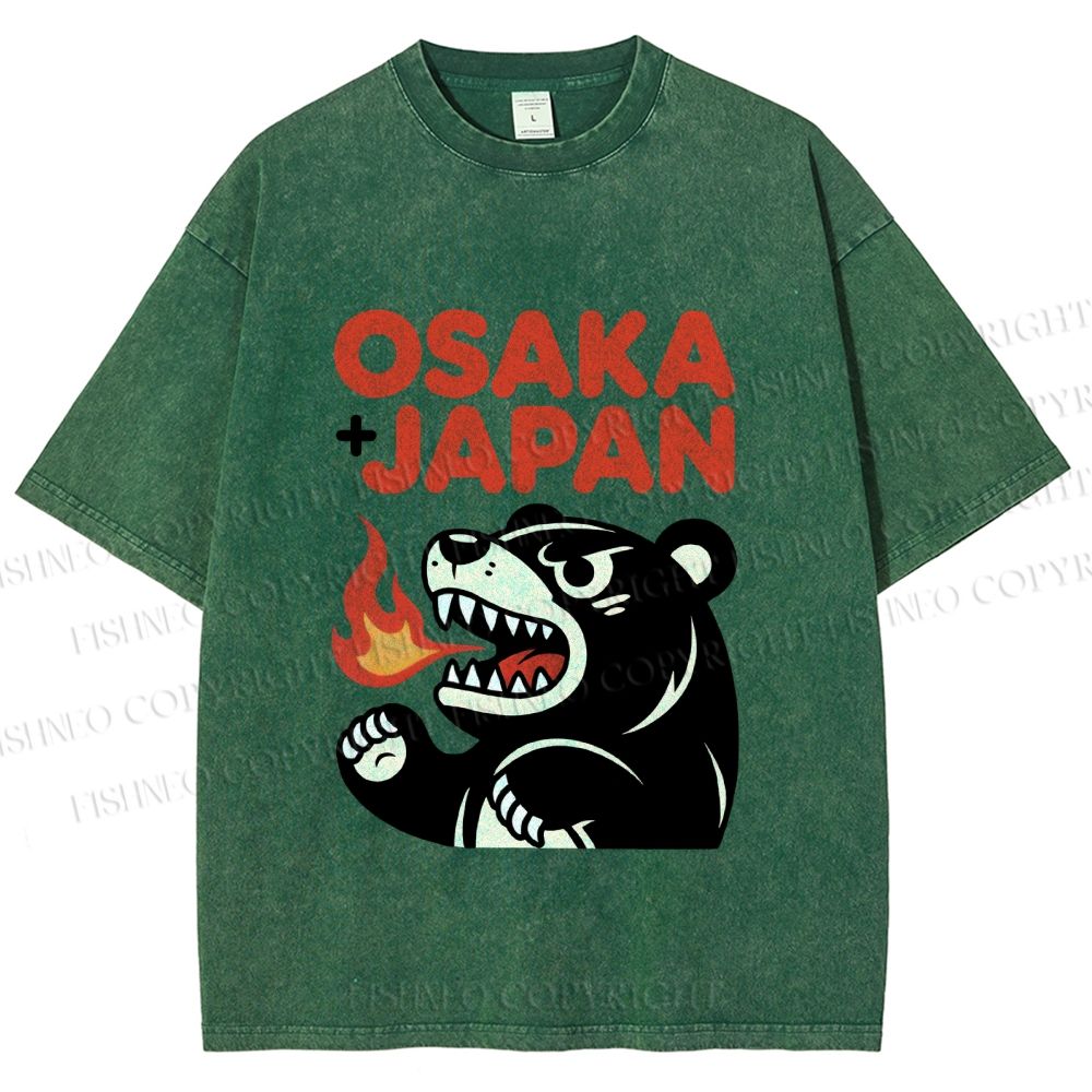 Unisex Vintage Bear Osaka Japan Printed Washed Tee