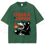 Unisex Vintage Bear Osaka Japan Printed Washed Tee