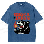 Unisex Vintage Bear Osaka Japan Printed Washed Tee