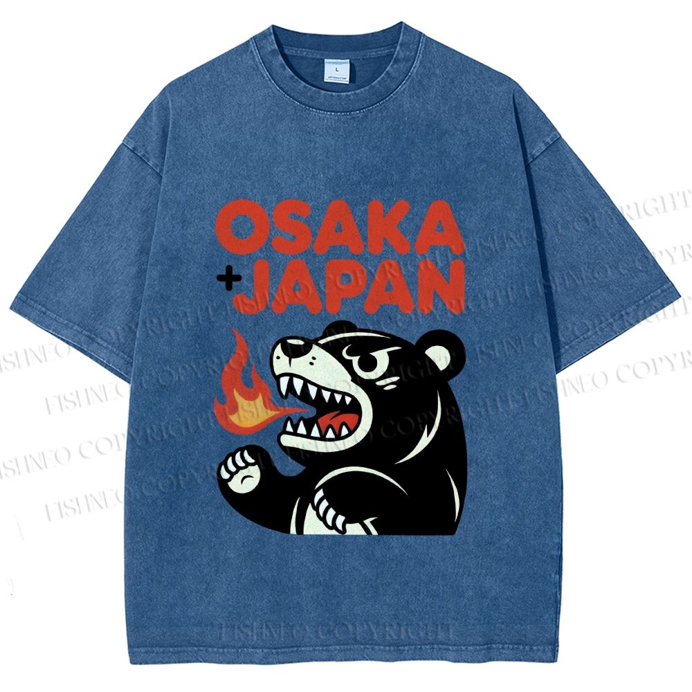 Unisex Vintage Bear Osaka Japan Printed Washed Tee