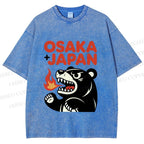 Unisex Vintage Bear Osaka Japan Printed Washed Tee