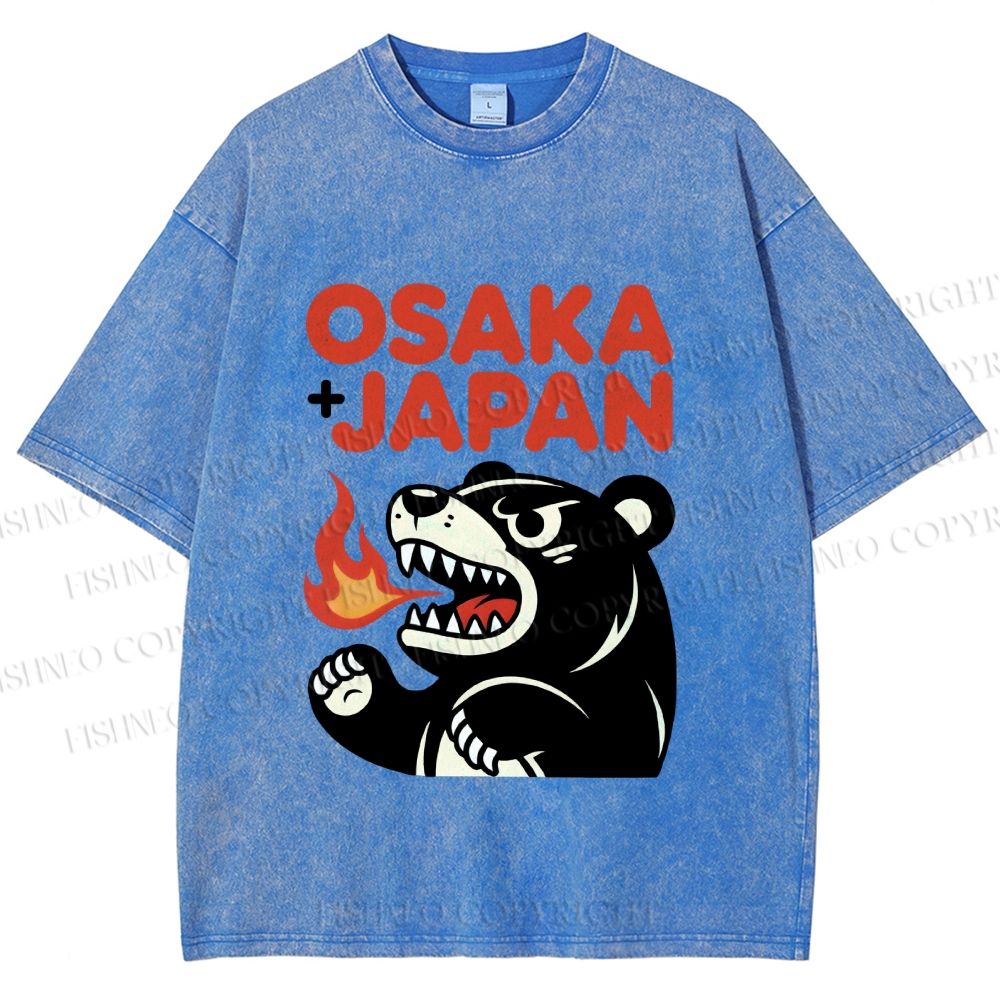 Unisex Vintage Bear Osaka Japan Printed Washed Tee