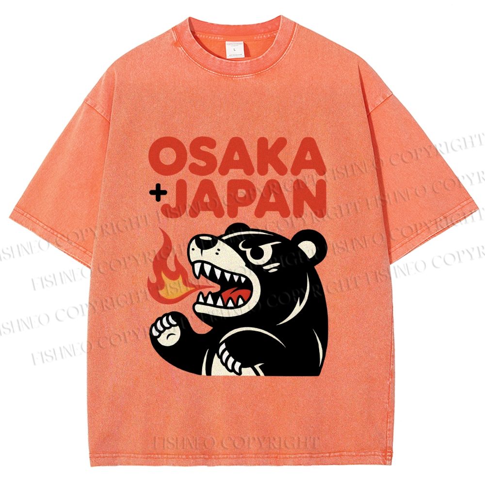 Unisex Vintage Bear Osaka Japan Printed Washed Tee