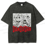 Unisex Japanese Fortune Cat DanDaDan Printed Washed Tee