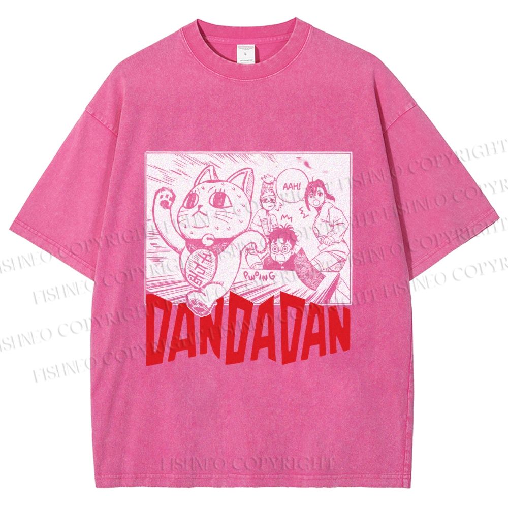 Unisex Japanese Fortune Cat DanDaDan Printed Washed Tee