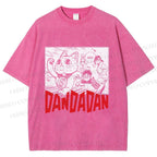 Unisex Japanese Fortune Cat DanDaDan Printed Washed Tee