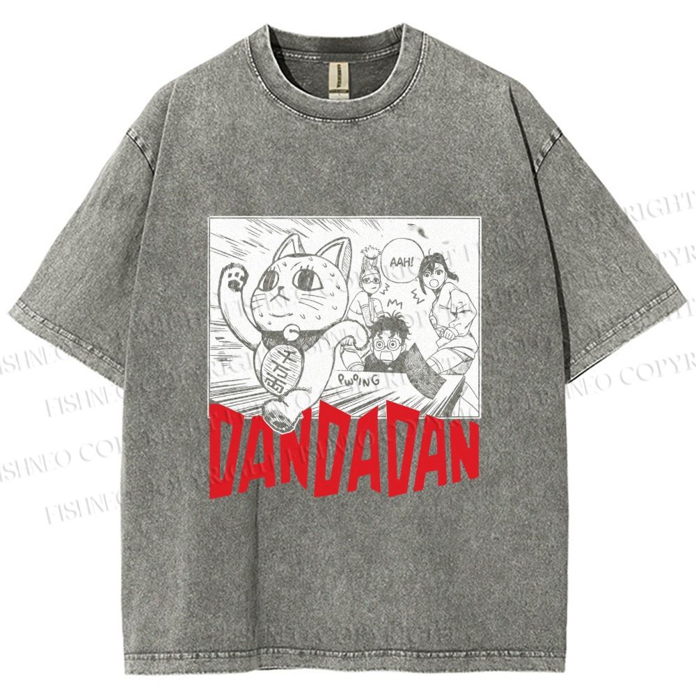 Unisex Japanese Fortune Cat DanDaDan Printed Washed Tee