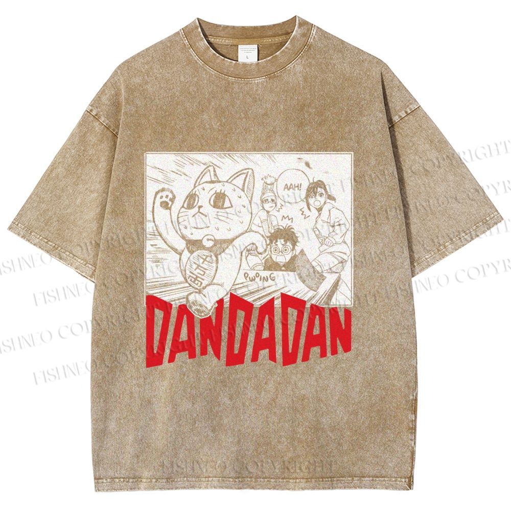 Unisex Japanese Fortune Cat DanDaDan Printed Washed Tee