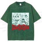 Unisex Japanese Fortune Cat DanDaDan Printed Washed Tee