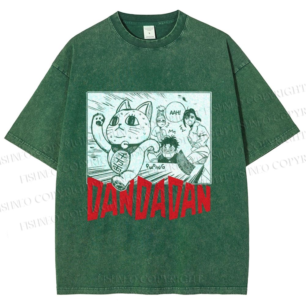 Unisex Japanese Fortune Cat DanDaDan Printed Washed Tee