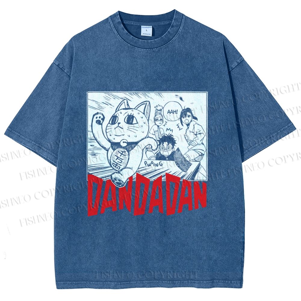 Unisex Japanese Fortune Cat DanDaDan Printed Washed Tee