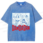 Unisex Japanese Fortune Cat DanDaDan Printed Washed Tee
