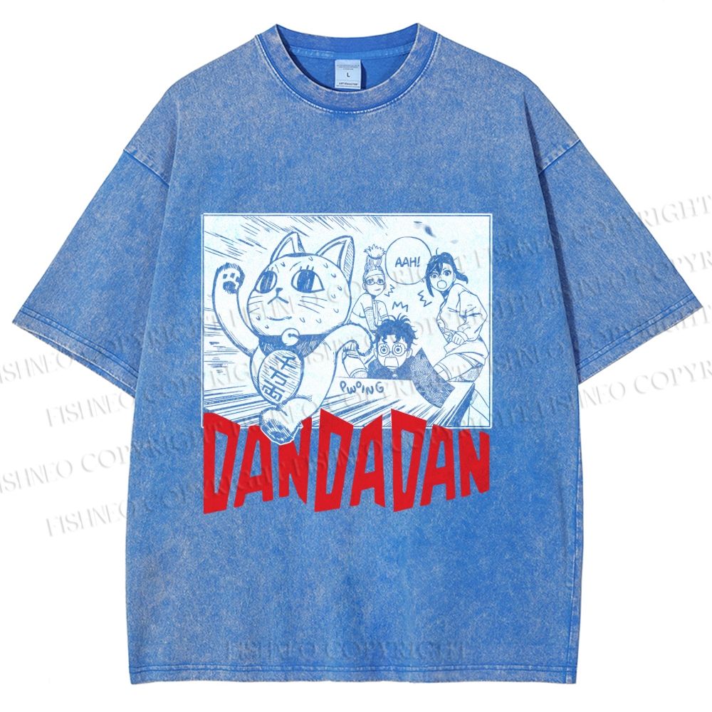 Unisex Japanese Fortune Cat DanDaDan Printed Washed Tee