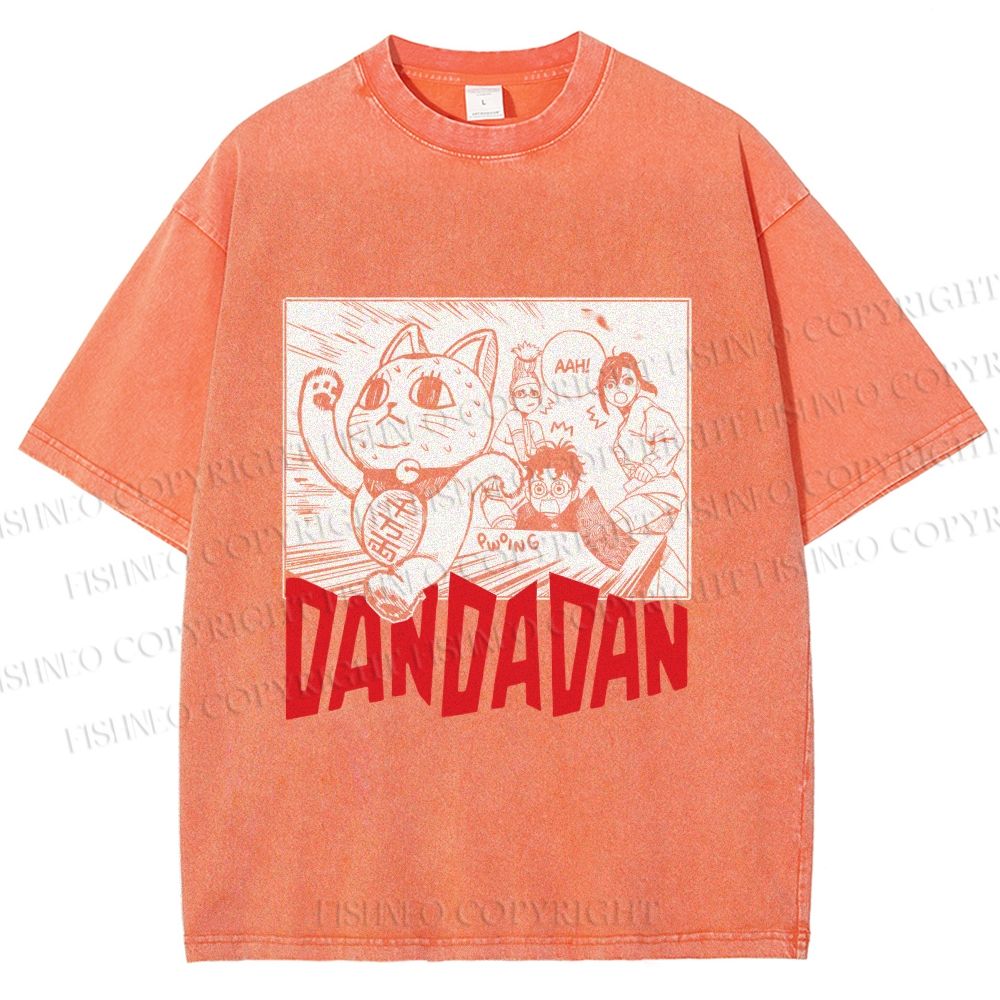 Unisex Japanese Fortune Cat DanDaDan Printed Washed Tee