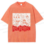 Unisex Japanese Fortune Cat DanDaDan Printed Washed Tee