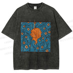 Unisex Vintage Fish Graffiti Printed Washed Tee