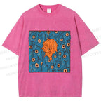 Unisex Vintage Fish Graffiti Printed Washed Tee