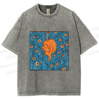 Unisex Vintage Fish Graffiti Printed Washed Tee