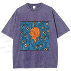 Unisex Vintage Fish Graffiti Printed Washed Tee
