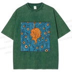Unisex Vintage Fish Graffiti Printed Washed Tee