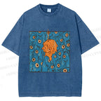 Unisex Vintage Fish Graffiti Printed Washed Tee
