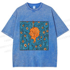 Unisex Vintage Fish Graffiti Printed Washed Tee