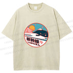 Unisex Japanese Mount Fuji the Shinkansen Printed Washed Tee