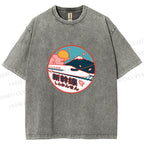 Unisex Japanese Mount Fuji the Shinkansen Printed Washed Tee