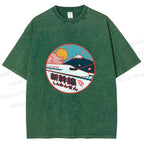 Unisex Japanese Mount Fuji the Shinkansen Printed Washed Tee