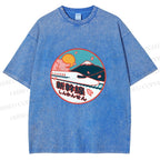 Unisex Japanese Mount Fuji the Shinkansen Printed Washed Tee