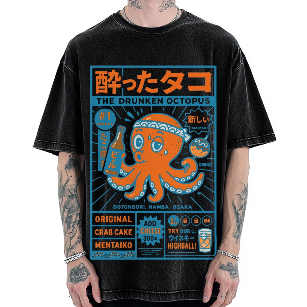 Drunken Octopus Takoyaki Vintage Washed T-shirt