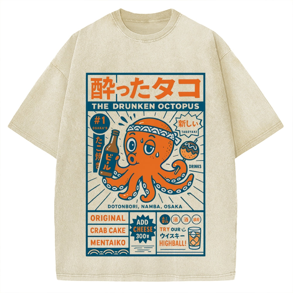 Drunken Octopus Takoyaki Vintage Washed T-shirt