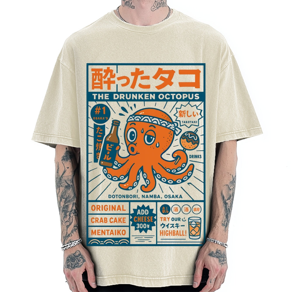 Drunken Octopus Takoyaki Vintage Washed T-shirt