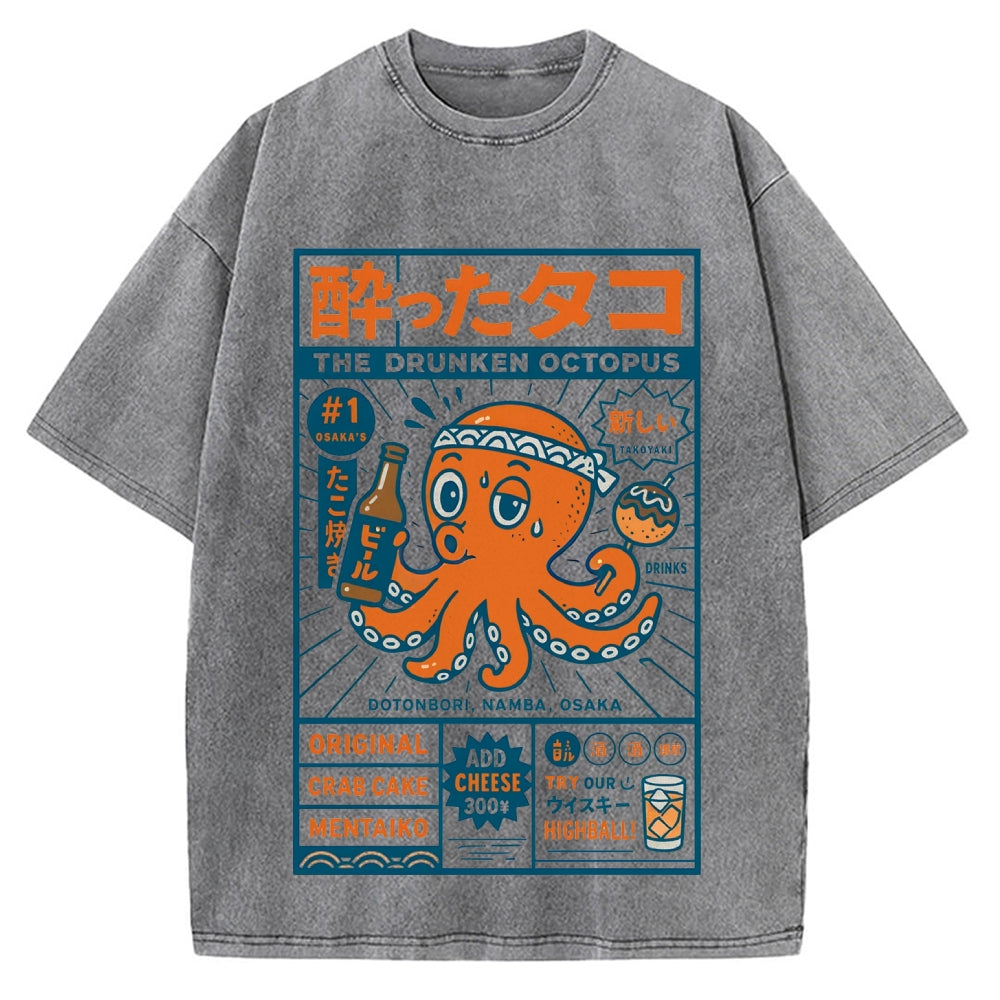Drunken Octopus Takoyaki Vintage Washed T-shirt