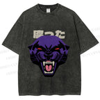 Unisex Japanese Angry Leopard Printed Washed Tee