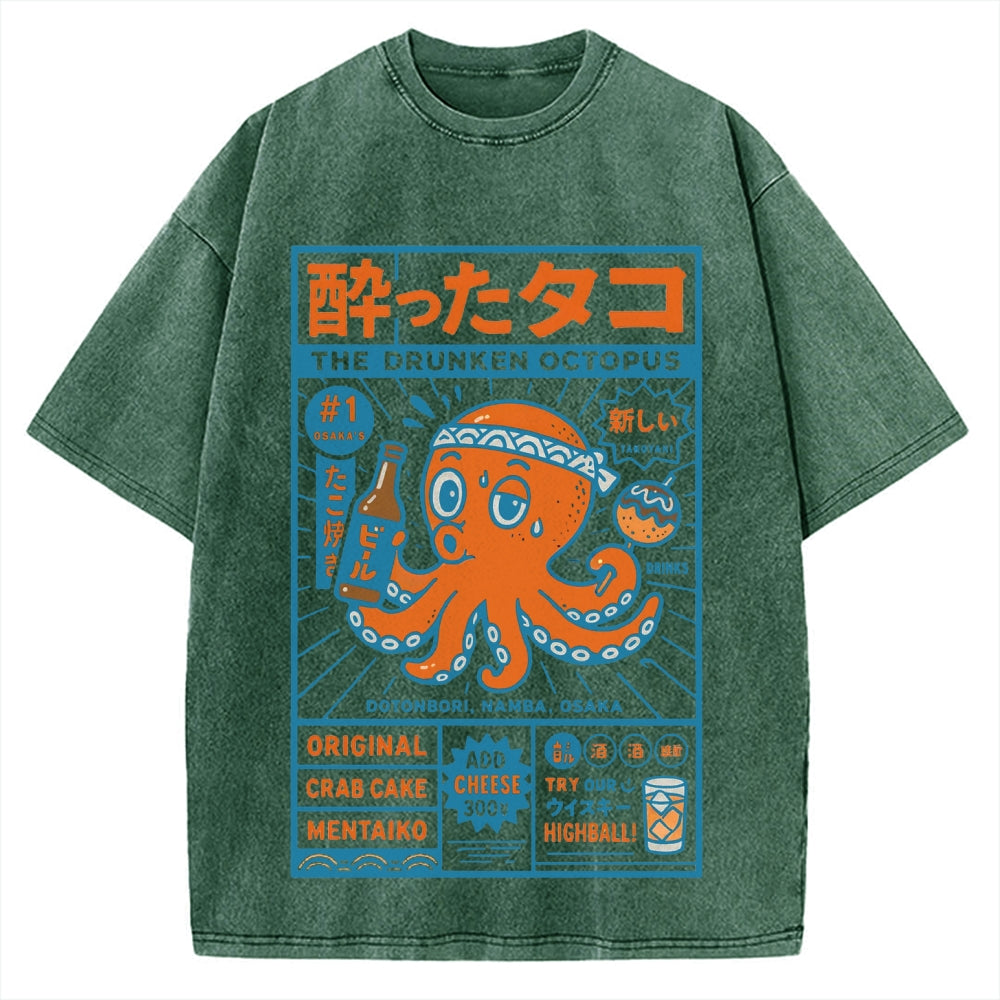 Drunken Octopus Takoyaki Vintage Washed T-shirt