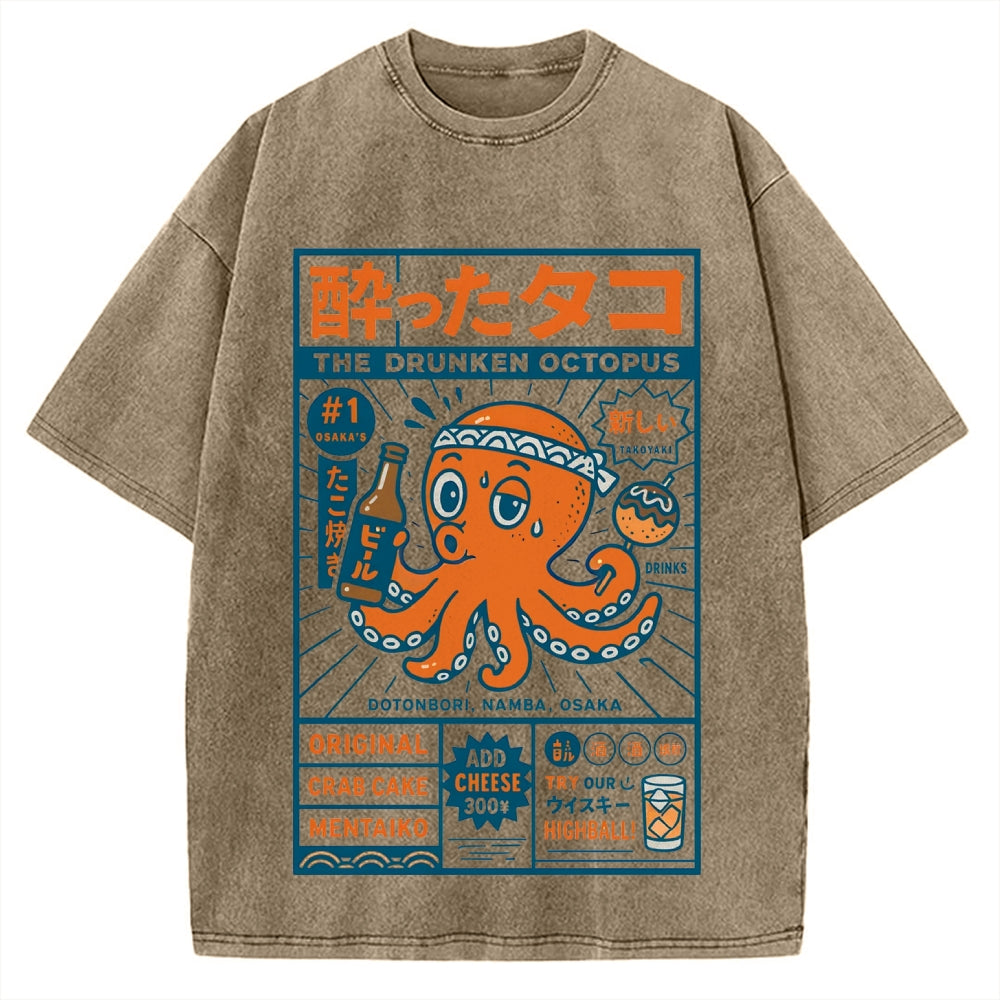Drunken Octopus Takoyaki Vintage Washed T-shirt